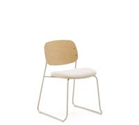 Sedia impilabile Meli in compensato di pioppo con seduta in ciniglia beige e gambe in metallo beige FSC Mix Credit