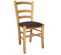 Sedia in legno venezia con seduta imbottita marrone similpelle noce chiaro