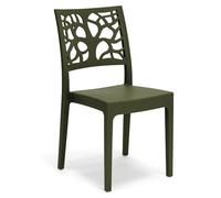 Sedia in polipropilene TETI, MADE IN ITALY, impilabile, idrorepellente, resistenza raggi UV, design moderno albero della vita per sala da pranzo, cucina, bar, ristoranti, esterno (Verde oliva, 1)