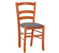 Sedia legno venezia ciliegio con seduta similpelle imbottita tortora