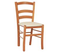Sedia legno venezia color ciliegio con seduta similpelle imbottita beige