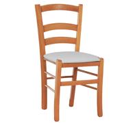Sedia legno venezia color ciliegio con seduta similpelle imbottita grigio chiaro