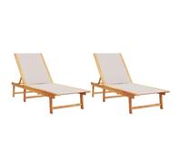Sedia Lunga 2 Pezzi in Acacia Massiccio Grigio Tessile con Schienale