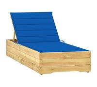 Sedia lunga con cuscino blu royal Perno di legno, Mobili da giardino per esterni, piscina, Forniture per la casa, decorazione