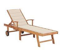 Sedia lunga con cuscino in legno color crema, lettini da esterno, mobili da giardino, piscina, articoli per la casa, decorazioni