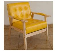 Sedia moderna in pelle gialla metà secolo, imbottita con trapuntatura a bottoni, elegante sedia da lettura con braccioli per soggiorno e sala da pranzo
