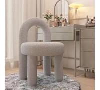 Sedia moderna in tessuto bouclé, sgabello da toeletta per sala da trucco e soggiorno, sedia ergonomica con supporto per la schiena, per camera da letto e sala da pranzo in pelliccia (grigio)
