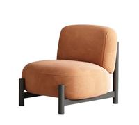 Sedia moderna: sgabello da toeletta in pile di agnello sfocato di metà secolo con comfort felpato, base treppiede in ferro e struttura in legno di larice, per soggiorno o ufficio, arancione