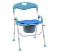 Sedia per WC in lega di alluminio, portatile, per anziani, altezza regolabile, pieghevole, con braccioli, schienale e secchio per WC, fino a 100 kg