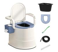Sedia per WC portatile, con copriwater e scopino, con schienale e braccioli, capacità 150 kg, per anziani, disabilità, anziani, donne incinte