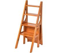 Sedia pieghevole a scala, in legno massello, sgabello a 4 gradini, multiuso, pieghevole, per casa e biblioteca, ideale per supporto per fiori e accessibilità