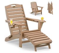 Sedia pieghevole Adirondack con ottomana retrattile, resistente alle intemperie, sedia da patio con 2 portabicchieri, sedia da giardino per esterni (teak)