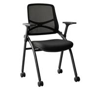 Sedia Pieghevole Con Ruote E Braccioli Per Ufficio Domestico E Riunioni | Cuscino Spesso, Impilabile E Pieghevole, Con Supporto Lombare E Braccioli In Rete Flessibili.(Black)