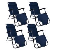 Sedia pieghevole da giardino con cuscino per la testa Sdraio con schienale alto Sedia da spiaggia Sedia da campeggio Sdraio pieghevole, metallo tessile blu nero, max. 100 kg, L 153 cm, set da 4