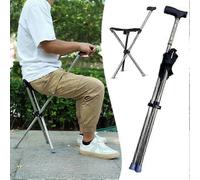 Sedia pieghevole in canna compatibile con anziani e disabili, bastone da passeggio regolabile e resistente con sedile compatibile con estern