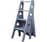 Sedia pieghevole in legno a scala con seduta, sgabello portatile e espositore per casa e ufficio, design multifunzionale per un facile accesso