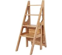 Sedia pieghevole in legno massello per biblioteca, sgabello multiuso a 4 gradini e supporto per fiori, scala pieghevole a doppio scopo (colore: C) - ideale per uso domestico e ufficio