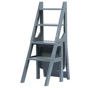 Sedia pieghevole in legno per biblioteca, scala per biblioteca a 4 gradini, sgabello pieghevole convertibile per sedia espositore per adulti, ufficio, casa, cucina, esterno (colore: grigio stella)