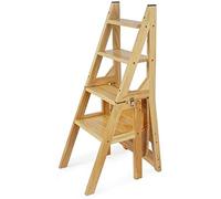 Sedia pieghevole in legno per biblioteca, sgabello multifunzione 2 in 1, scaletta a 4 gradini a doppio scopo per casa, espositore e supporto per fiori
