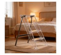 Sedia Pieghevole in Plastica Trasparente Piedini Antiscivolo Sgabello Pieghevoles a Tre Gradini Struttura in Ferro con Finitura Argentata Altezza Della Seduta 61 Cm Struttura Triangolare di Sostegno