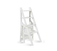 Sedia pieghevole Sedia Multifunzione in Legno massello Sedia da casa Due Usi per Scale Sedia Mobile a 4 gradini Scaletta Sgabello (Colore : Bianca)