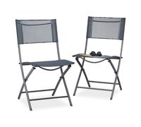 Relaxdays Set 2 Sedie Pieghevoli da Balcone Metallo Plastica Seduta da Giardino HxLxP: 87 x 55 x 48 cm, Antracite