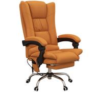 Sedia Poltrona da Ufficio Massaggiante e Riscaldata con Poggiapiedi in Similpelle Marrone Chiaro