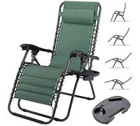 BAKAJI Sedia gravità Zero Sdraio da Giardino Poltrona Relax Pieghevole Salvaspazio con Vassoio Tubolari Acciaio 22mm Reclinabile Tessuto in Oxford Traspirante Terrazzo Piscina Esterno (Verde)
