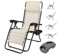 Sedia Poltrona Giardino Gravita Zero Pieghevole Acciaio Texilene + Vassoio Beige