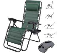 BAKAJI Sedia gravità Zero Sdraio da Giardino Poltrona Relax Pieghevole Salvaspazio con Vassoio Tubolari Acciaio 22mm Reclinabile Tessuto in Texilene Traspirante Terrazzo Piscina Esterno (Verde)