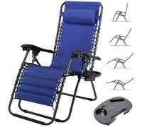 Sedia Poltrona Giardino Zero Gravity Pieghevole Acciaio Oxford con Vassoio Blu