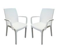 Sedia poltrona indiana in simil rattan per esterno e interno set 2 pezzi BIANCO