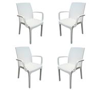Sedia poltrona indiana in simil rattan per esterno interno set 4 pezzi BIANCO