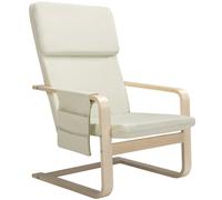 BAKAJI Sedia Poltrona in Legno di Betulla con Rivestimento in Cotone Imbottito in Spugna Altissima Densità, Poltroncina Relax con Borsa a 2 Scomparti e Cuscino, Seduta Ergonomica (Beige)