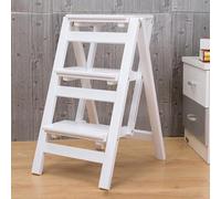 Sedia Portatile per Scale, Sgabello con Scala a Tre gradini, Scala in Legno, Sgabello con Scala a Tre gradini, Sgabello da Cucina Pieghevole Multifunzionale, Sedia con Scala,A01