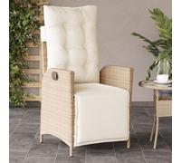 Sedia Reclinabile da Giardino con Poggiapiedi Beige Polyrattan, Chaise Longue Esterno Regolabile, Sedia Relax per Terrazzo Giardino Piscina, Materiale Resistente UV e Cuscini Lavabili, Capacita 110kg