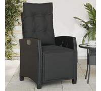 Sedia Reclinabile da Giardino Nero Polyrattan con Poggiapiedi Regolabile, Comoda Poltrona Relax per Terrazza Piscina Esterno, Resistente alle Intemperie, Cuscini Lavabili, Portata 110kg