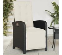 Sedia Reclinabile da Giardino Nero Polyrattan con Poggiapiedi Regolabile e Cuscini Lavabili, Comoda Poltrona Relax per Terrazza Piscina Esterno, Resistente alle Intemperie, Portata 110 kg