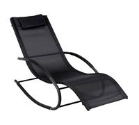 Sedia Relax Basculante Da Esterno Con Poggiatesta Imbottito Poltrona Ergonomica A Dondolo In Textilene Traspirante Per Giardino Piscina Veranda Outdoor 160 x 65 x 90 Cm Nero