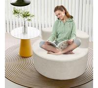 Sedia rotonda oversize moderna di lusso, con schienale curvo stretto, con design a mezza luna e schiuma ad alta densità per soggiorno, salotto e sala proiezione (bianco sporco)