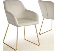 TecTake® set di 2 sedie in velluto per sala da pranzo, poltrona elegante, sedia imbottita con schienale, poltroncina di design, per soggiorno, cucina, ufficio, gambe in metallo, 2 sedie - Crema/Oro