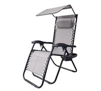 Sedia Sdraio 0 Gravità Pieghevole Professionale con Tettuccio Parasole e Poggiapiedi in Acciaio e Textilene - Reclinabile con Cuscino e Porta Bevande, Ideale per Giardino, Piscina e Campeggio - Grigio