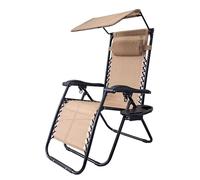 Sedia Sdraio 0 Gravità Pieghevole Professionale con Tettuccio Parasole e Poggiapiedi in Acciaio e Textilene - Reclinabile con Cuscino e Porta Bevande, Ideale per Giardino, Piscina e Campeggio - Beige