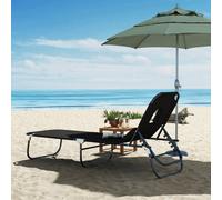 Sedia Sdraio da Esterno Pieghevole con Foro per il Viso e Cuscini, Lettino Prendisole da Giardino, Spiaggia e Campeggio, Nero