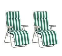 Sedia Sdraio Da Spiaggia Da 2 Pezzi Pieghevole E Reclinabile, Lettini Prendisole Da Giardino Con Cuscino Imbottito, Verde E Bianco