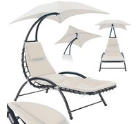 Sedia Sdraio Prendisole con Ombrellone Parasole Amaca da Giardino Acciaio Beige