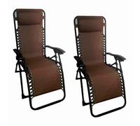 Sedia sdraio reclinabile gravità zero marrone x 2 richiudibile terrazzo