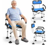 BAKAJI Sedia da Doccia per Anziani, Disabili e Persone con Mobilità Ridotta, Sedile Ergonomico e Struttura in Alluminio Resistente, Sgabello Bagno Altezza Regolabile, Piedi Antiscivolo, Capacità 130kg