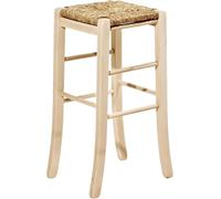 SEDIA SGABELLO IN LEGNO GREZZO ALTEZZA 67 CM DA VERNICIARE CON SEDUTA IN PAGLIA QUADRATO BUONOCORE