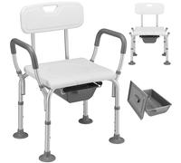 BAKAJI Sedia Sgabello WC da Bagno Doccia in Alluminio per Anziani, Disabili e Persone Mobilità Ridotta, Seduta Ergonomica e Maniglie di Ausilio, Secchio Coperchio Rimovibile Altezza Regolabile 73-85cm
